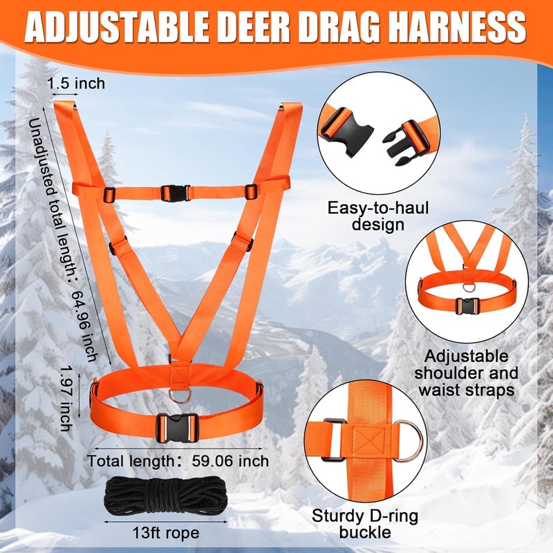 WinnerWhy Thickened Heavy Duty Deer Drag Sleds with 2 Rope, Dual Deer Drag Harness Strap, Hunting Equipment Accessories for Hauling Elk Turkeys Game Animals(Orange, Black) - Image 3